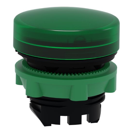 Picture of Head for Pilot light, Harmony XB5, plastic, green, 22mm, universal LED, plain lens