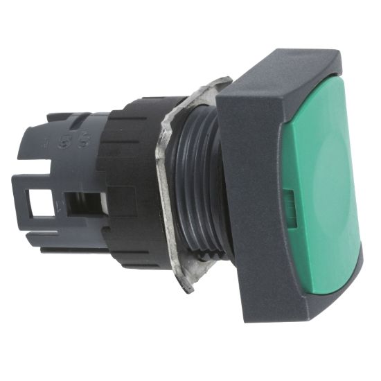 Picture of Head for non illuminated push button, Harmony XB6, green rectangular flush, 16mm, integral LED, spring return, unmarked