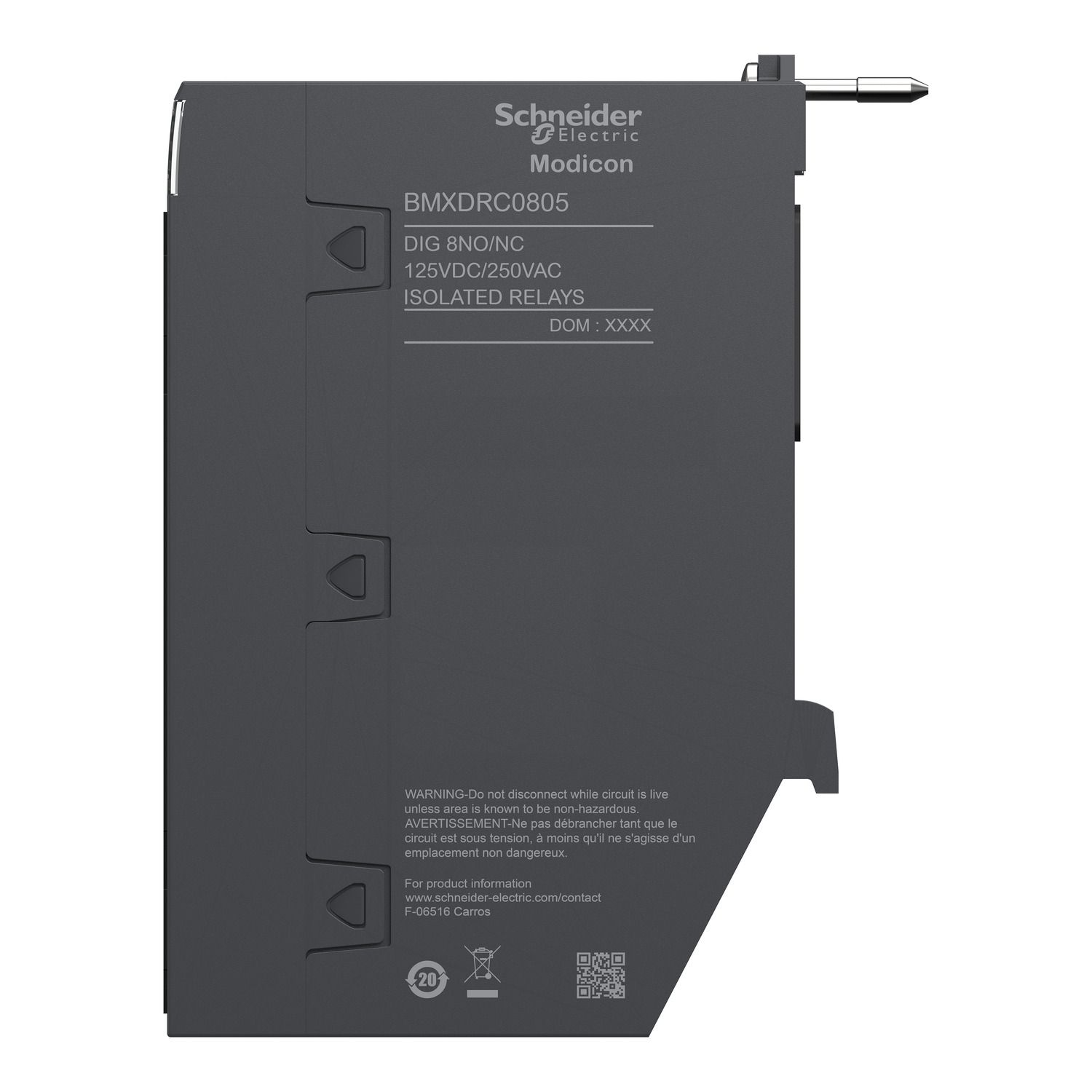 Picture of discrete output module, Modicon X80,  8 NO or NC relay outputs, 24 to 240V AC, 24 to 125V DC