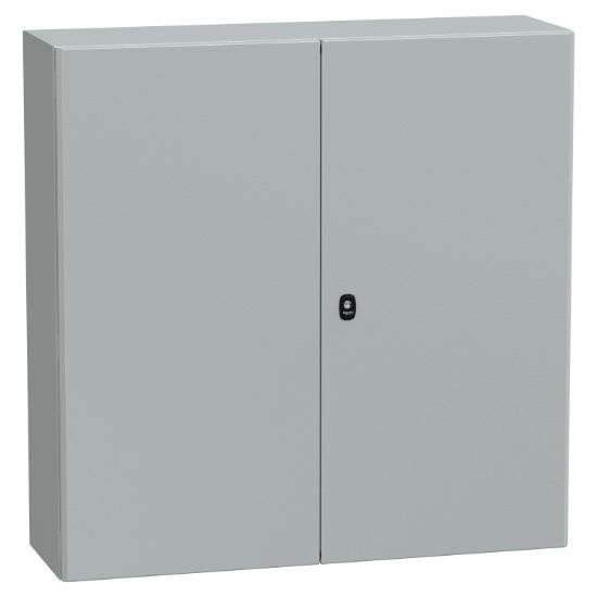 Picture of Wall mounted steel enclosure, PanelSeT S3D, double plain door, with mounting plate, 1000x1000x300mm, IP55, IK10