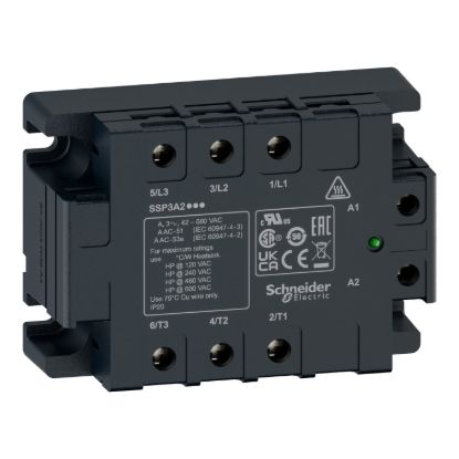 Picture of Solid state relay, Harmony Solid State Relays, 50A, panel mount, zero voltage switching, thermal pad, input 4…32V DC, output 48…530V AC