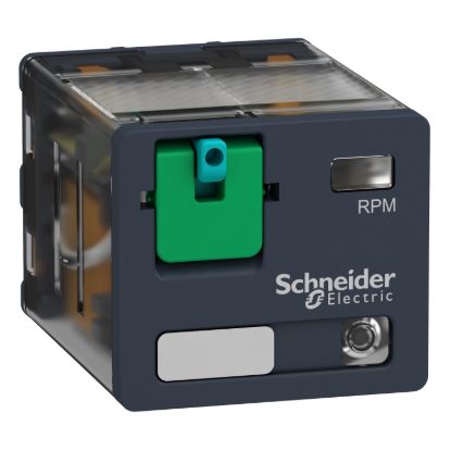 Picture of plug-in relay, Harmony electromechanical relays, 15A, 3CO, with LED, lockable test button, 24V DC