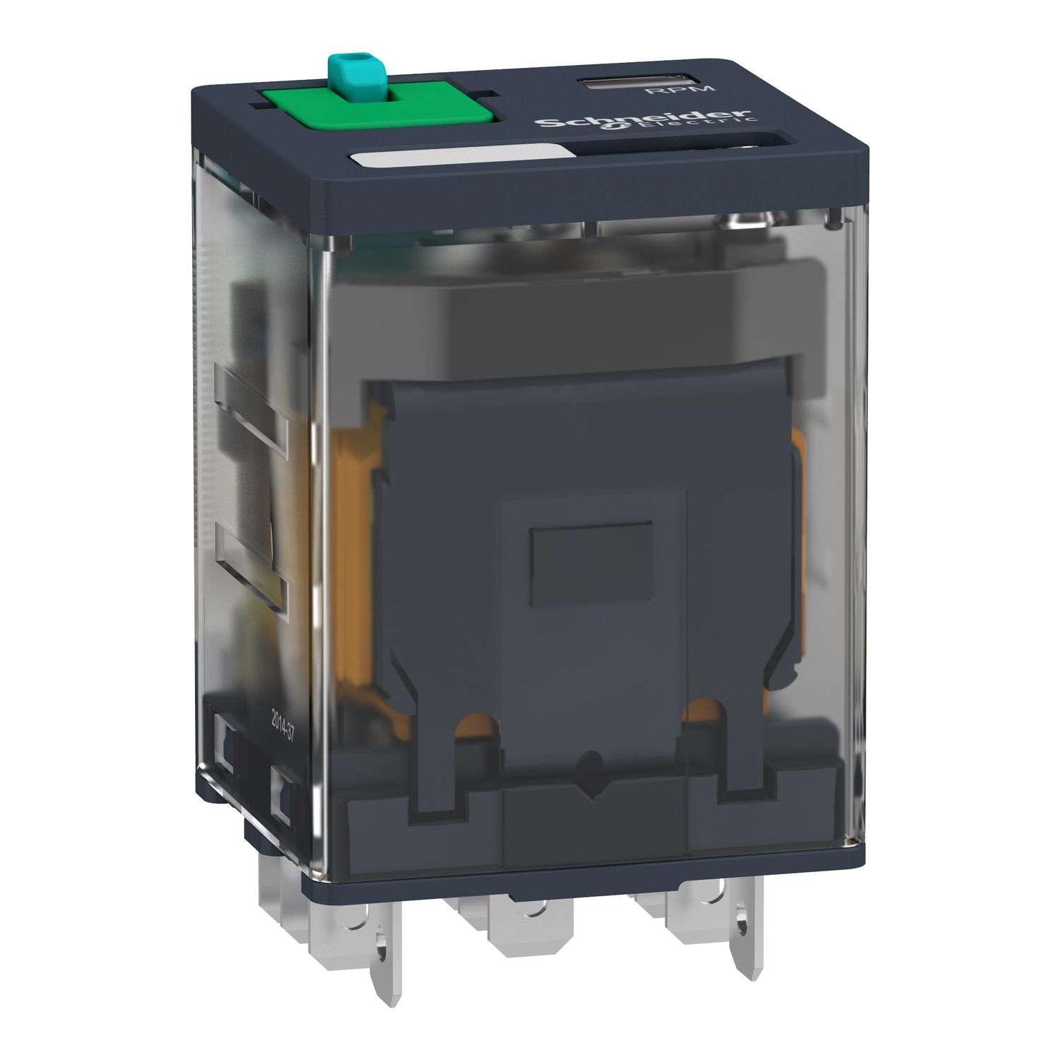 Picture of plug-in relay, Harmony electromechanical relays, 15A, 3CO, with LED, lockable test button, 24V DC