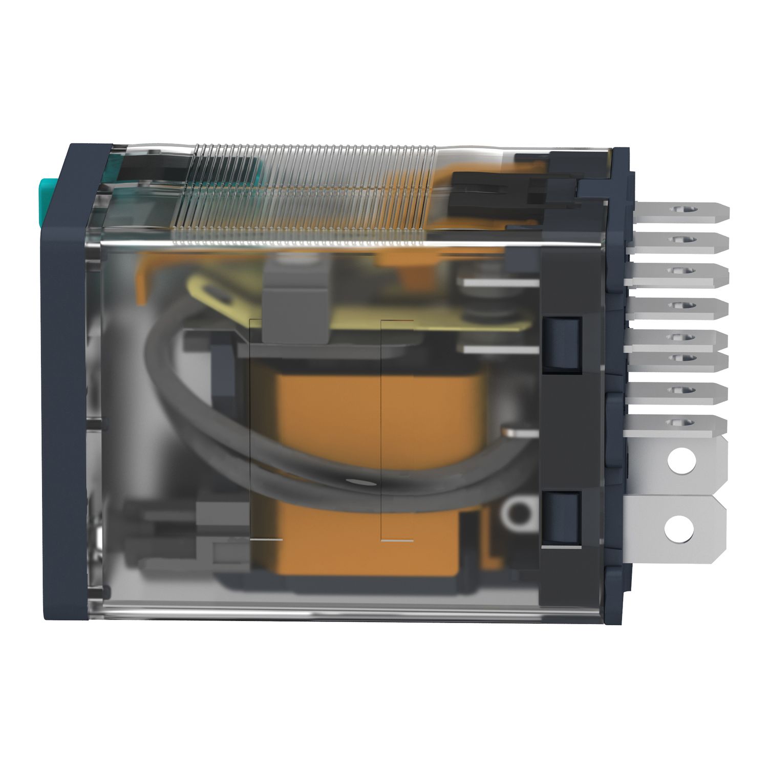 Picture of plug-in relay, Harmony electromechanical relays, 15A, 3CO, with LED, lockable test button, 24V DC