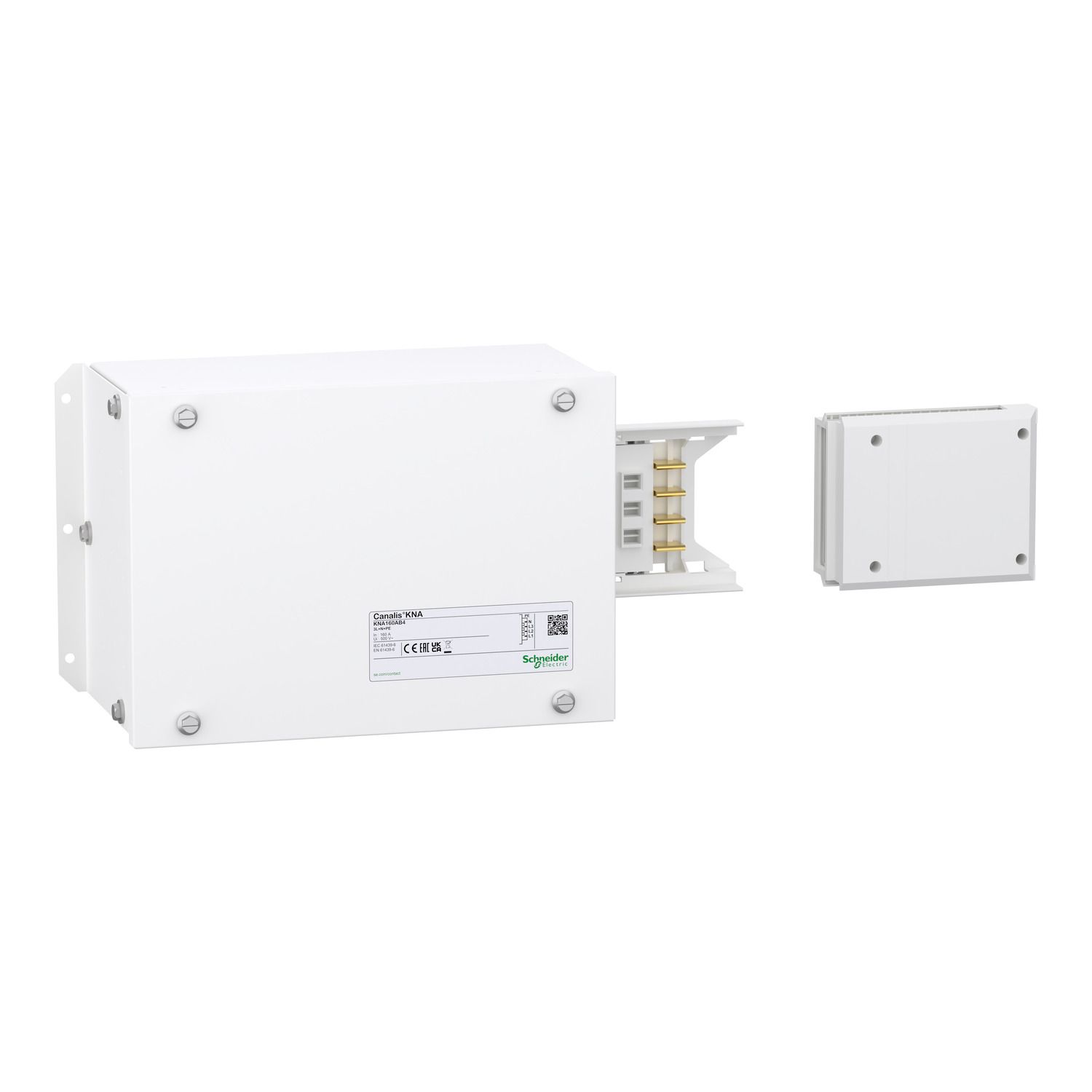 Picture of End feed unit, Canalis KNA, 160A, right or left mounting, polarity 3L+N+PE/3L+PEN, white RAL9001