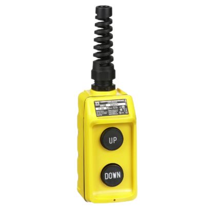 Picture of Pendant station, Harmony 9001B, mechanical interlock, yellow, single speed, 5A, 600V AC, marked Up-Down legend