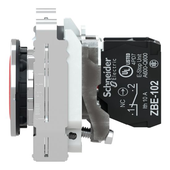 Picture of Push button flush mounted, Harmony XB4, metal, red, 30mm, spring return, unmarked, 1NC