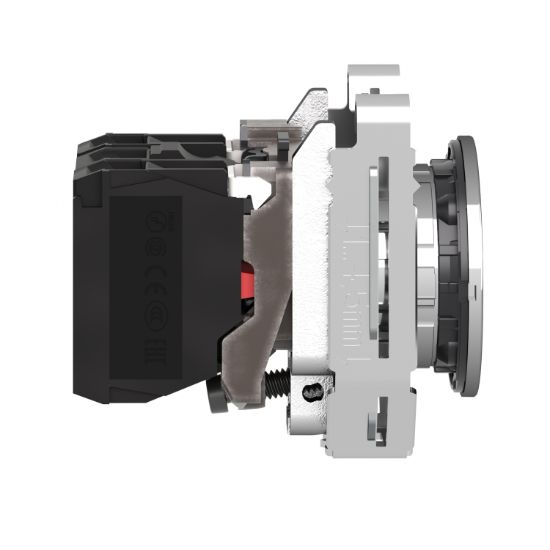 Picture of Illuminated push button, Harmony XB4, metal, green flush mounted, 30mm, universal LED, plain lens, 1NO + 1NC, 24V AC DC