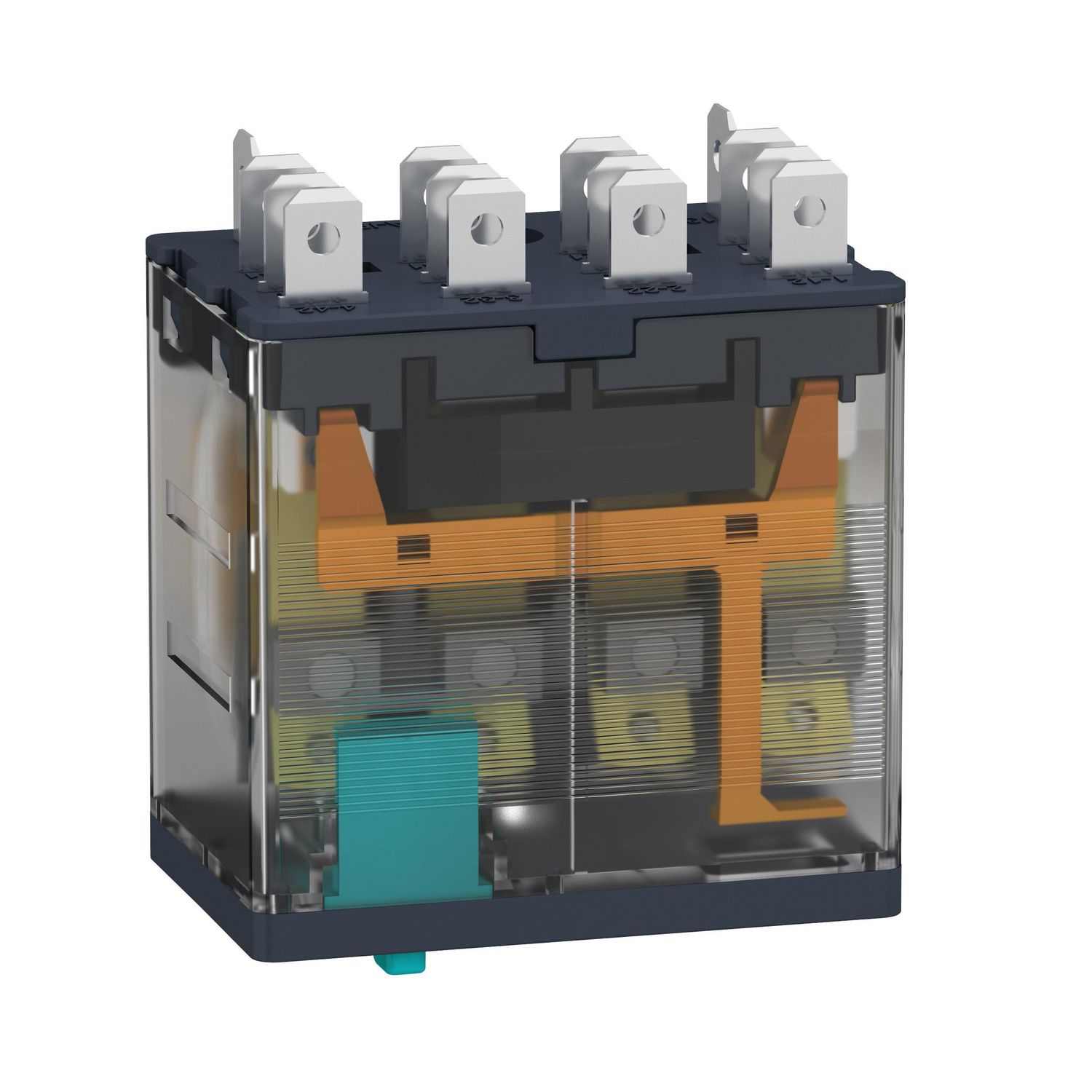 Picture of plug-in relay, Harmony electromechanical relays,  15A, 4CO, lockable test button, 24V DC