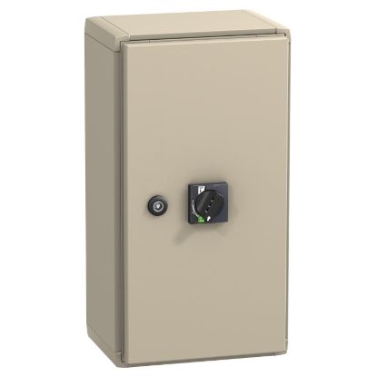 Picture of steel enclosure, ComPact NSX400, with black extended rotary handle, IP55, IK08