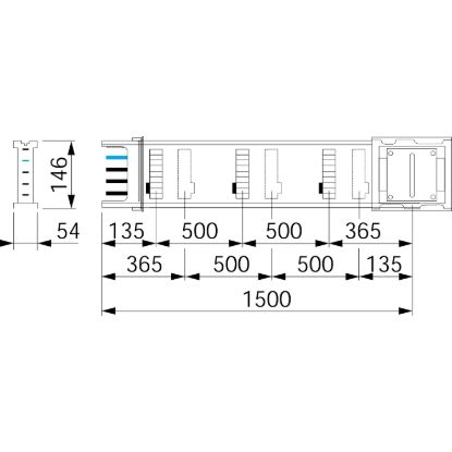 Picture of Horizontal distribution length, Canalis KSA400, aluminium, 400A, fixed length 1.5m, 6 outlets, 3L+N+PE, white RAL9001