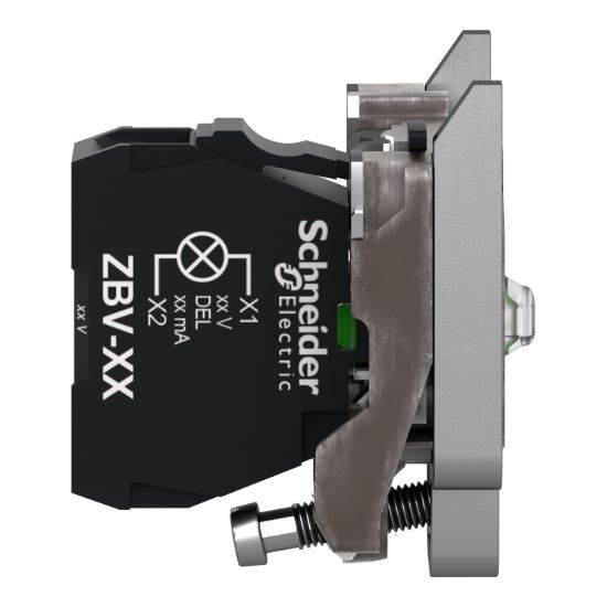 Picture of Complete body light block assembly, Harmony XB4, metal, universal LED, body fixing collar, 24...120V AC DC