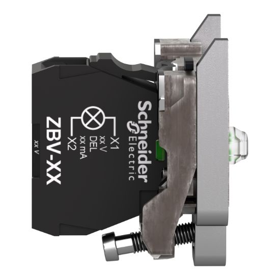 Picture of Light block with body fixing collar, Harmony XB4, metal, green, integral LED, 12V AC DC