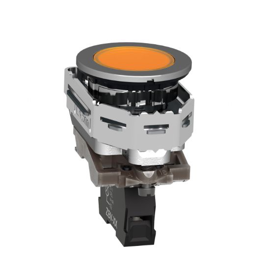 Picture of Pilot light, Harmony XB4,metal, orange flush mounted, 30mm, universal LED, plain lens, 110...120V AC