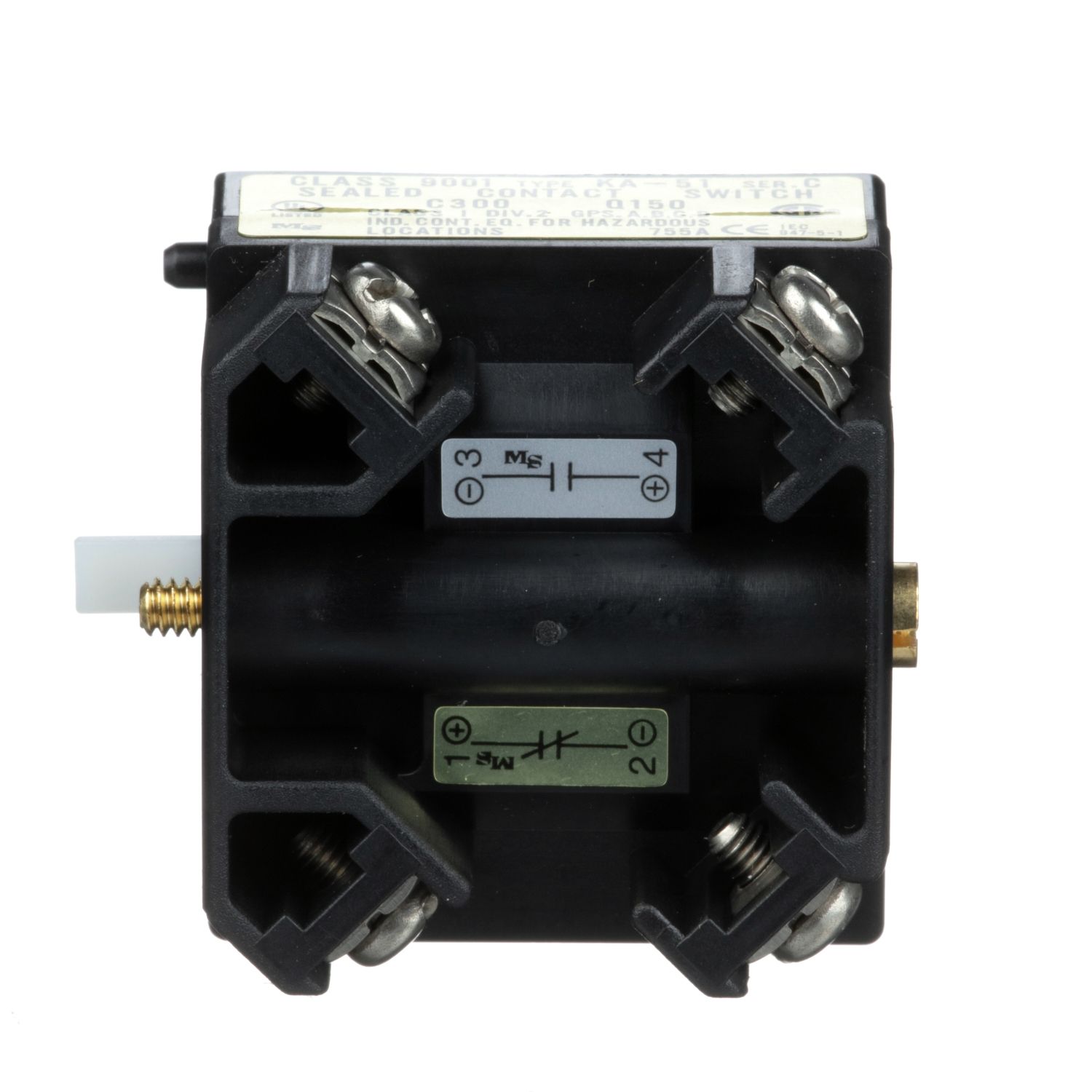 Picture of Contact block with protected terminals, Harmony 9001K, Harmony 9001SK, 240V, screw clamp terminal, power reed, hermetically sealed, 1 CO