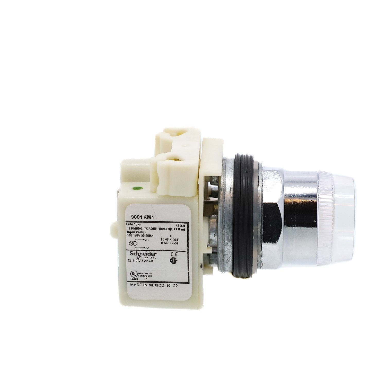 Picture of Illuminated push button, Harmony 9001K, metal, plastic guard flush, without cap, 30mm, spring return, 110...120V