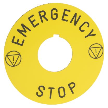 Picture of Legend, Harmony 9001K, Harmony 9001SK, 30mm, aluminium, yellow with black letters, 90mm circular for emergency stop, marking EMERGENCY STOP