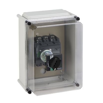 Picture of polyester insulated enclosure, VigiComPact NSX100/160, with black extended rotary handle, IP55, IK08