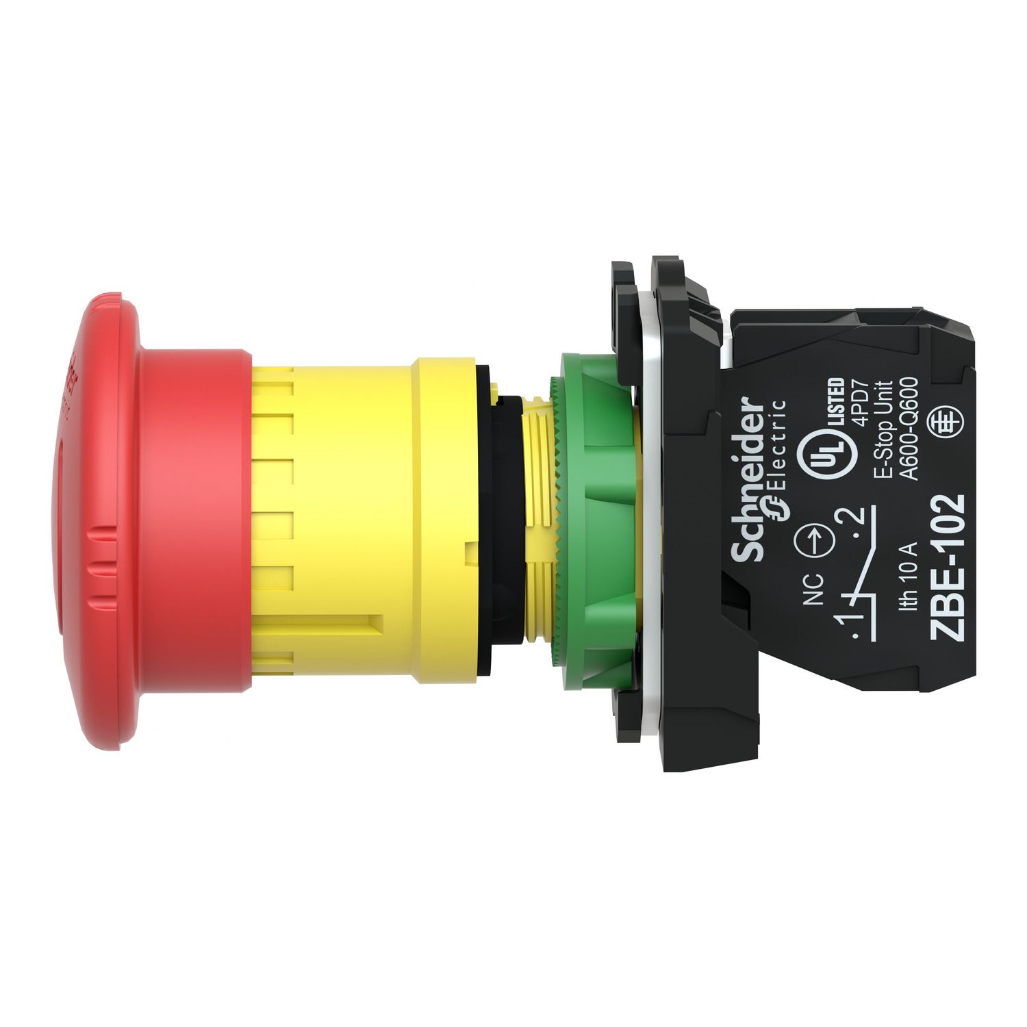 Picture of Emergency stop switching off, Harmony XB5, plastic, red mushroom 40mm, 22mm, trigger latching turn to release, 1NC