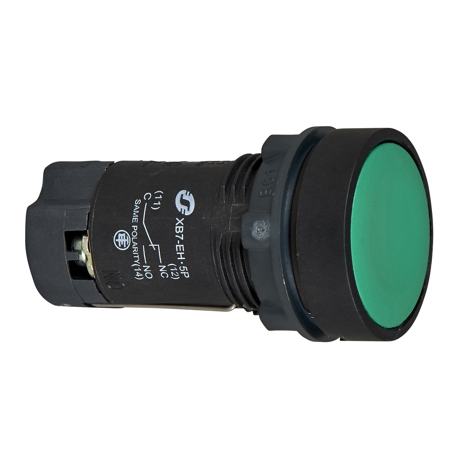 Picture of green flush pushbutton Ø22 - push push-to-release - 1C/O - screw clamp terminals