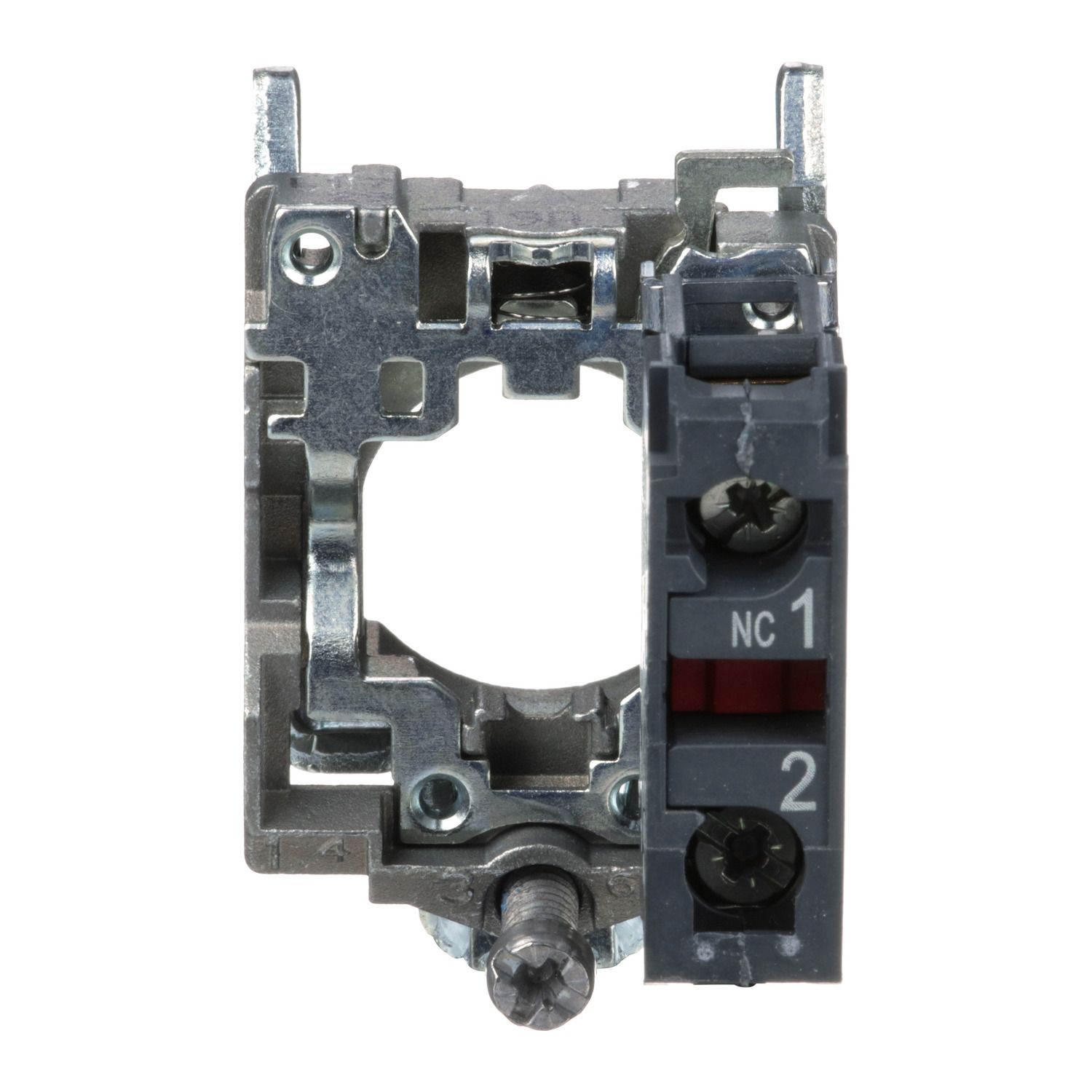 Picture of Single contact block with body fixing collar, Harmony XB4, metal, screw clamp terminal, 1NC