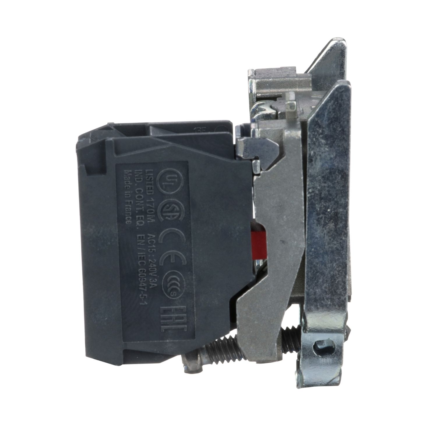 Picture of Single contact block with body fixing collar, Harmony XB4, metal, screw clamp terminal, 1NC