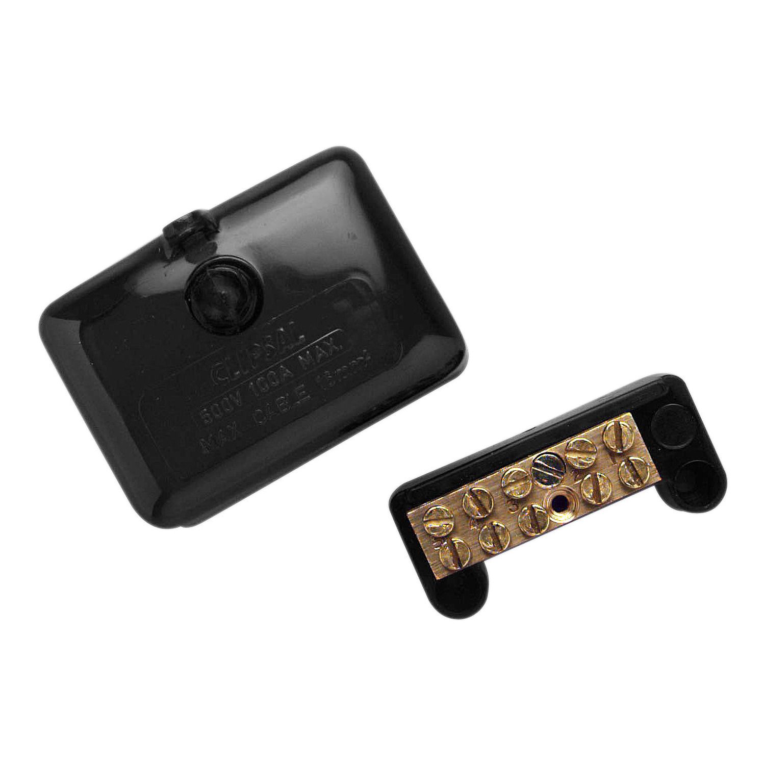 Picture of Mini Neutral link, Clipsal - Max 4, 100 A 500 V 5 hole with cover front wiring Black, Box of 10