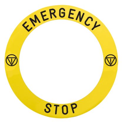 Picture of Marked legend, Harmony XB4, Harmony XB5, plate Ø 90 specific for ill. e.stop text EMERGENCY STOP with logo