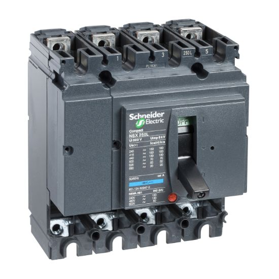 Picture of Circuit breaker basic frame, ComPact NSX250B, 25kA at 415VAC 50/60 Hz, 250A, without trip unit, 4 poles