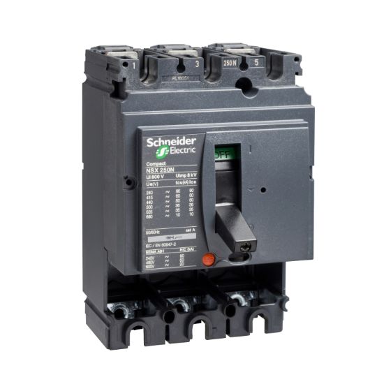 Picture of Circuit breaker basic frame, ComPact NSX100N, 50kA at 415VAC 50/60 Hz, 100A, without trip unit, 3 poles