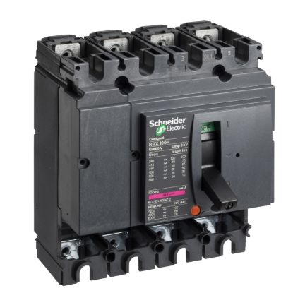 Picture of Circuit breaker basic frame, ComPact NSX100N, 50kA at 415VAC 50/60 Hz, 100A, without trip unit, 4 poles