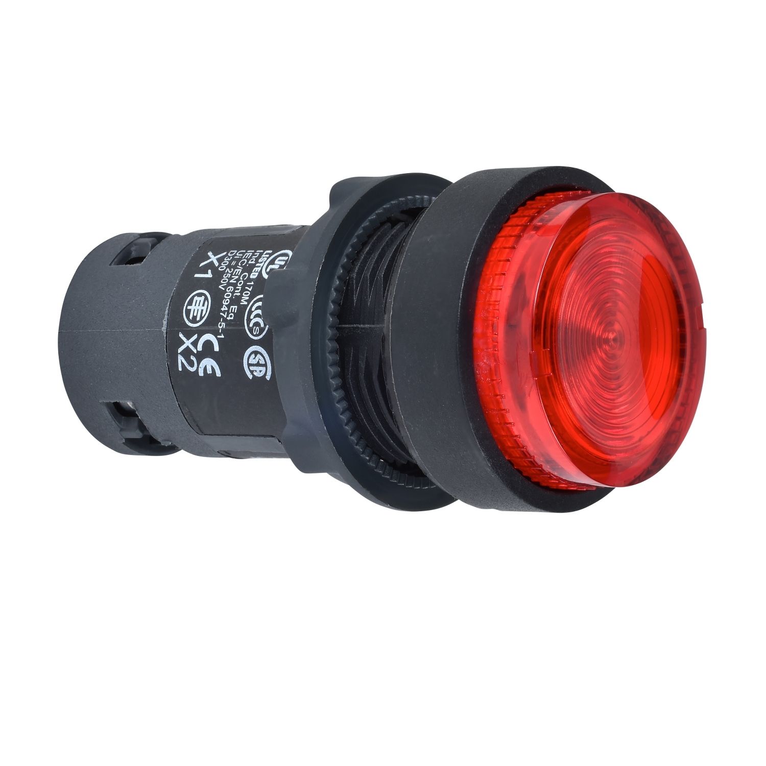 Picture of red illuminated pushbutton Ø 22 - spring return - 250 V - 1 NO