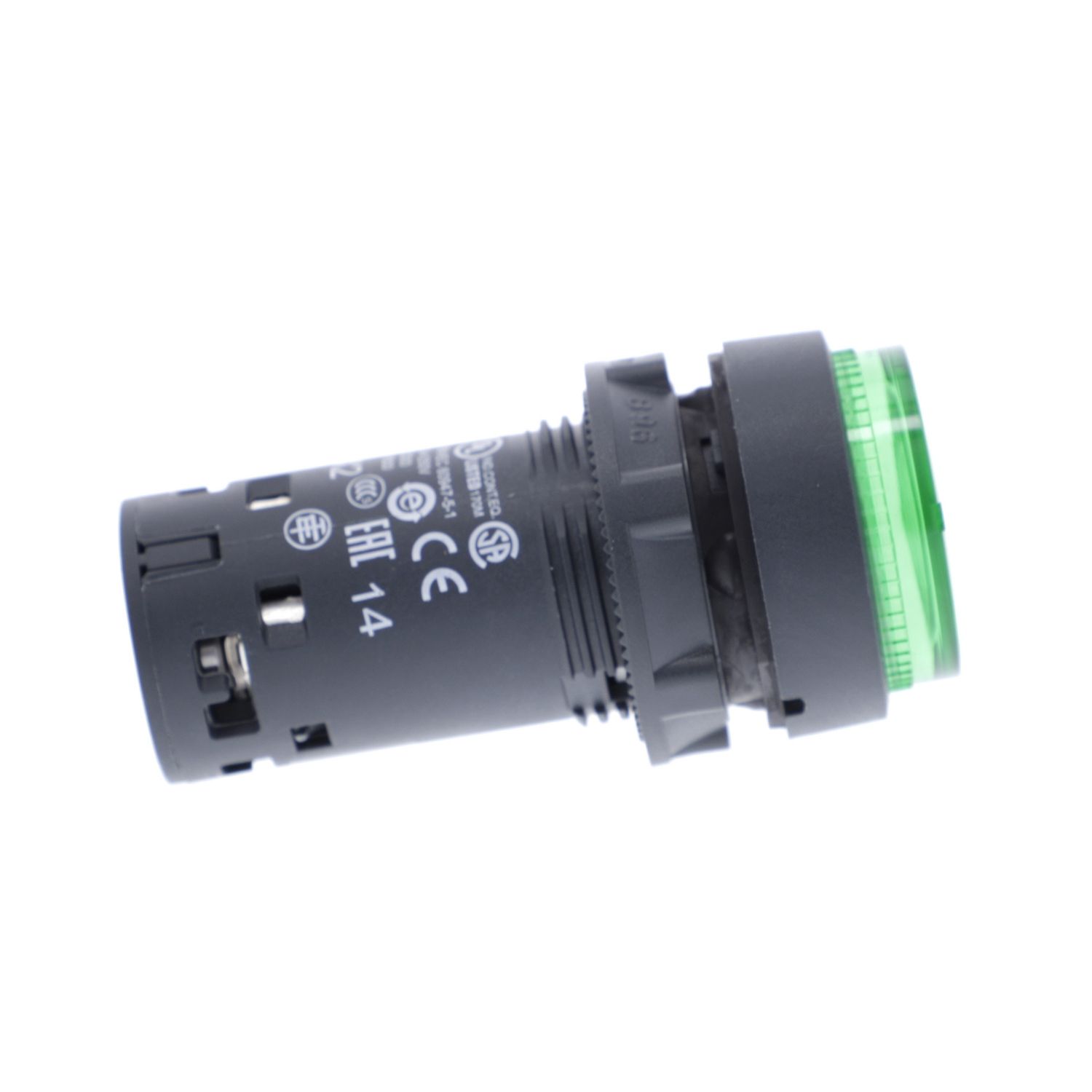 Picture of Monolithic illuminated push button, Harmony XB7, plastic, green, 22mm, integral LED, spring return, 230...240V AC, 1NO