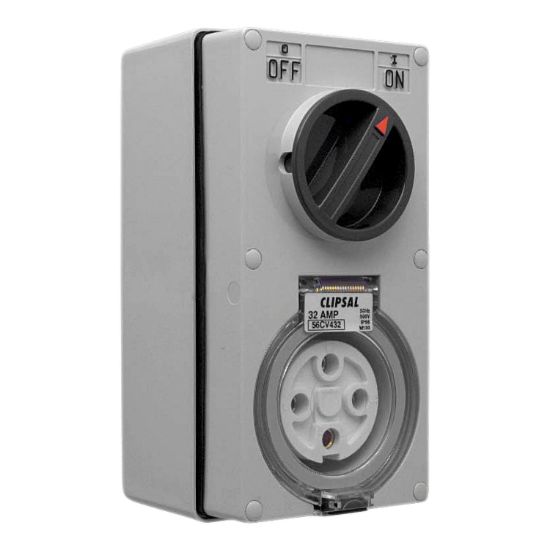 Picture of Switched Socket Outlet, Clipsal - 56 Series, 500V, 32A, 4 Round PIN, IP66, 3 Pole, Vertical