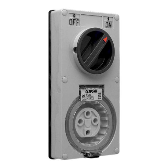Picture of SWITCHED SOCKET VERTICAL IP66 4 PIN 20A LESS ENCLOSURE
