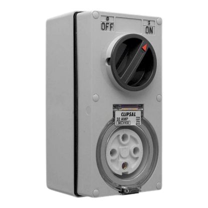 Picture of Switched Socket Outlet, Clipsal - 56 Series, 500V, 32A, 4 Round PIN, IP66, 3 Pole, Vertical