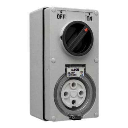 Picture of Switched Socket Outlet, Clipsal - 56 Series, 500V, 40A, 4 Round PIN, IP66, 3 Pole, Vertical