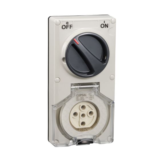 Picture of Switched Socket, Clipsal - 56 Series, Vertical IP66 5 PIN 20A Less Enclosure