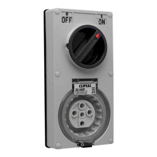 Picture of Switched Socket, Clipsal - 56 Series, Vertical IP66 5 PIN 20A Less Enclosure