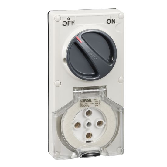 Picture of Switched Socket, Clipsal - 56 Series, Vertical IP66 5 PIN 32A Less Enclosure