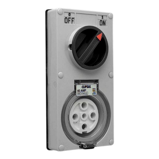 Picture of SWITCHED SOCKET VERTICAL IP66 5 pin 40 A LESS ENCLOSURE