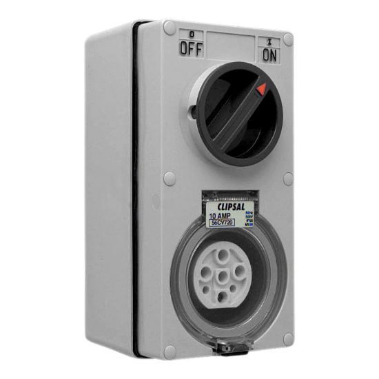 Picture of Switched Socket Outlet, Clipsal - 56 Series, 500V, 20A, 7 Round PIN, IP66, 3 Pole, Vertical