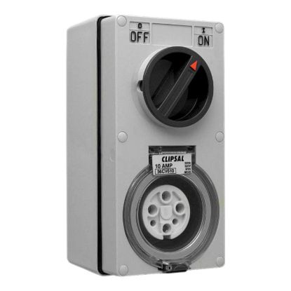 Picture of Switched Socket Outlet, Clipsal - 56 Series, 500V, 10A, 6 Round PIN, IP66, 3 Pole, Vertical