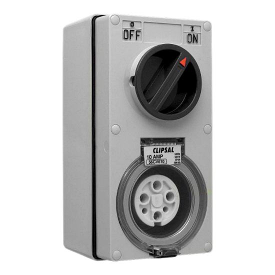 Picture of Switched Socket Outlet, Clipsal - 56 Series, 500V, 10A, 6 Round PIN, IP66, 3 Pole, Vertical
