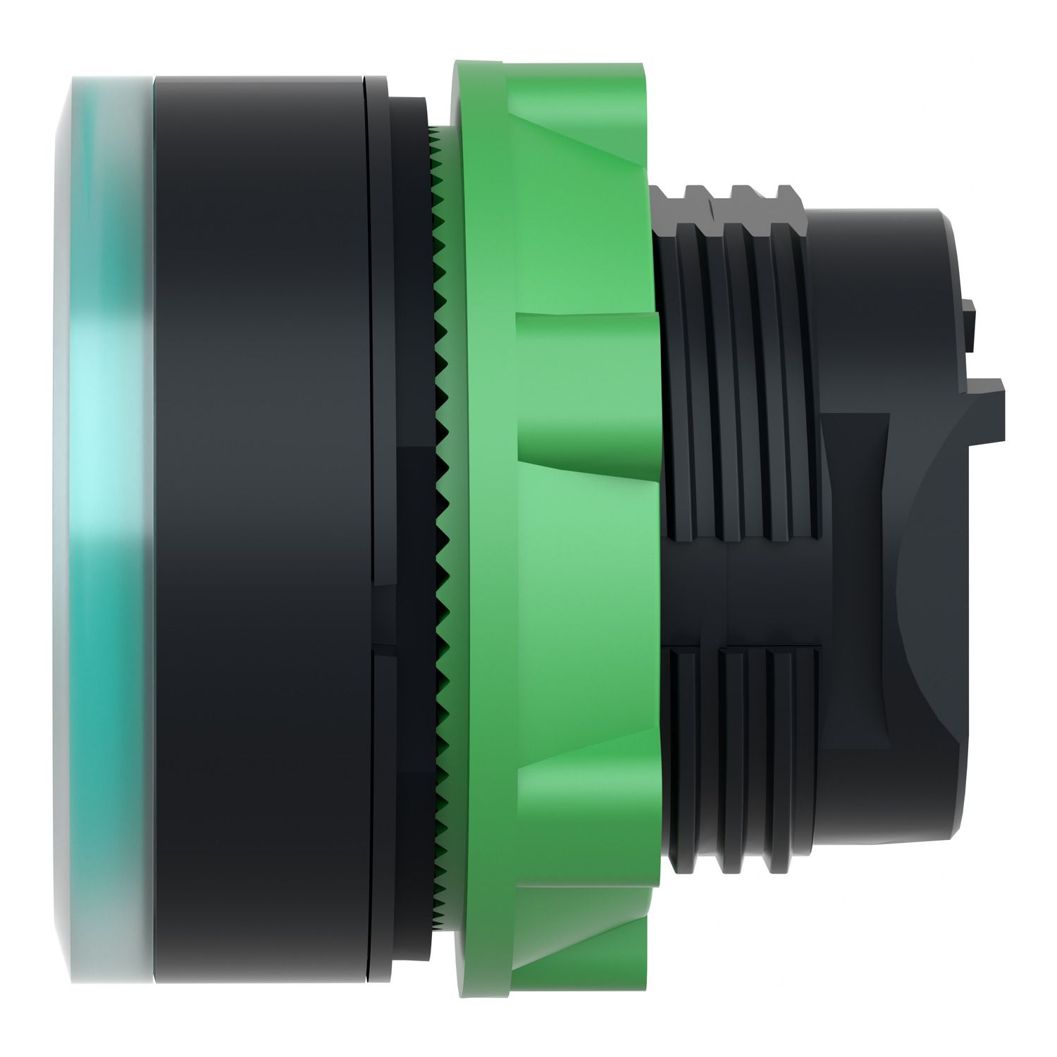 Picture of Head for illuminated push button, Harmony XB5, plastic, flush, green, 22mm, spring return, plain lens for BA9s bulb