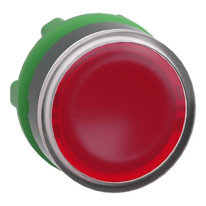 Picture of Head for illuminated push button, Harmony XB5, plastic, red flush, 22mm, universal LED, spring return, plain lens