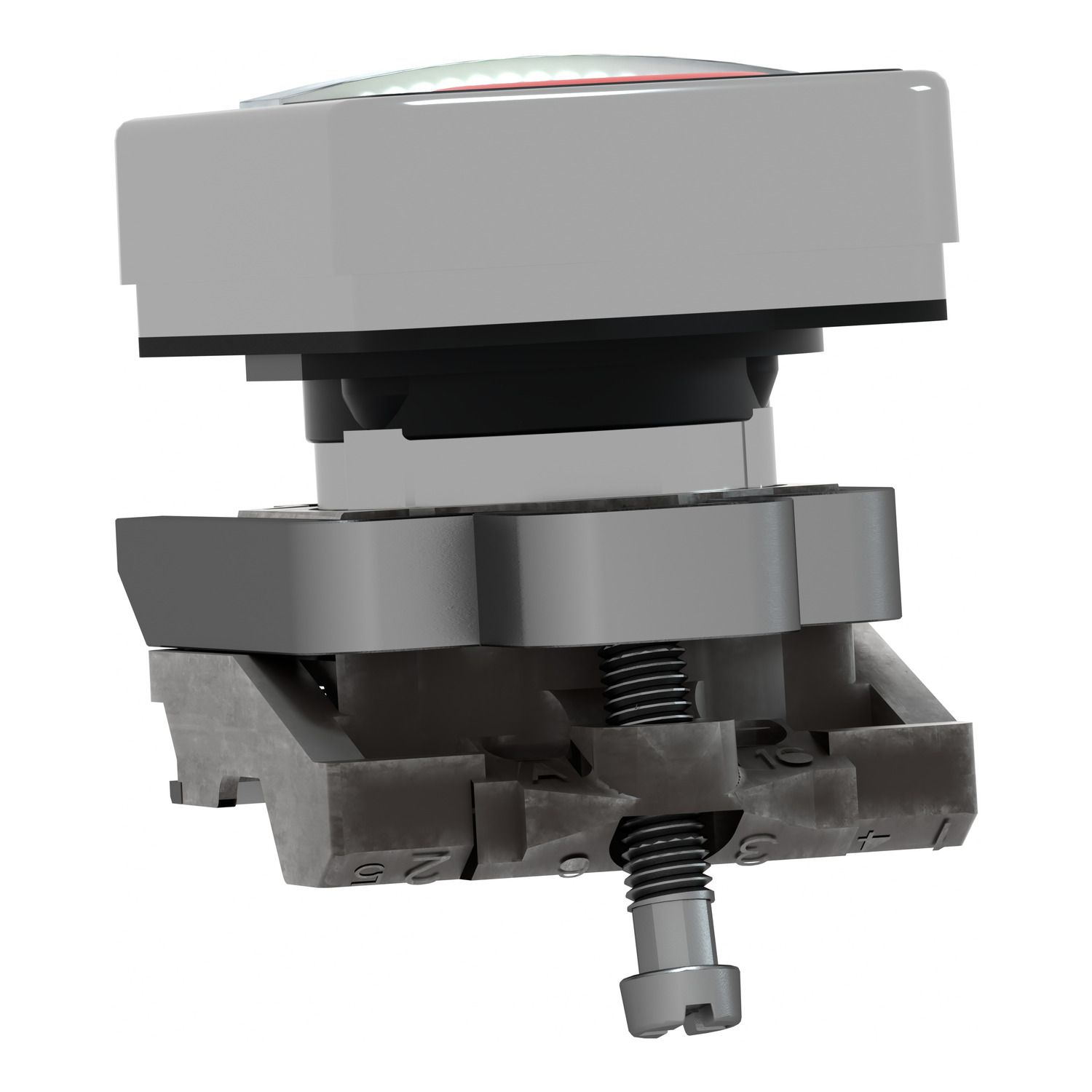 Picture of Illuminated double headed push button head, Harmony XB4, metal, 22mm, 1 green fLush+1 pilot light+1 red flush, unmarked