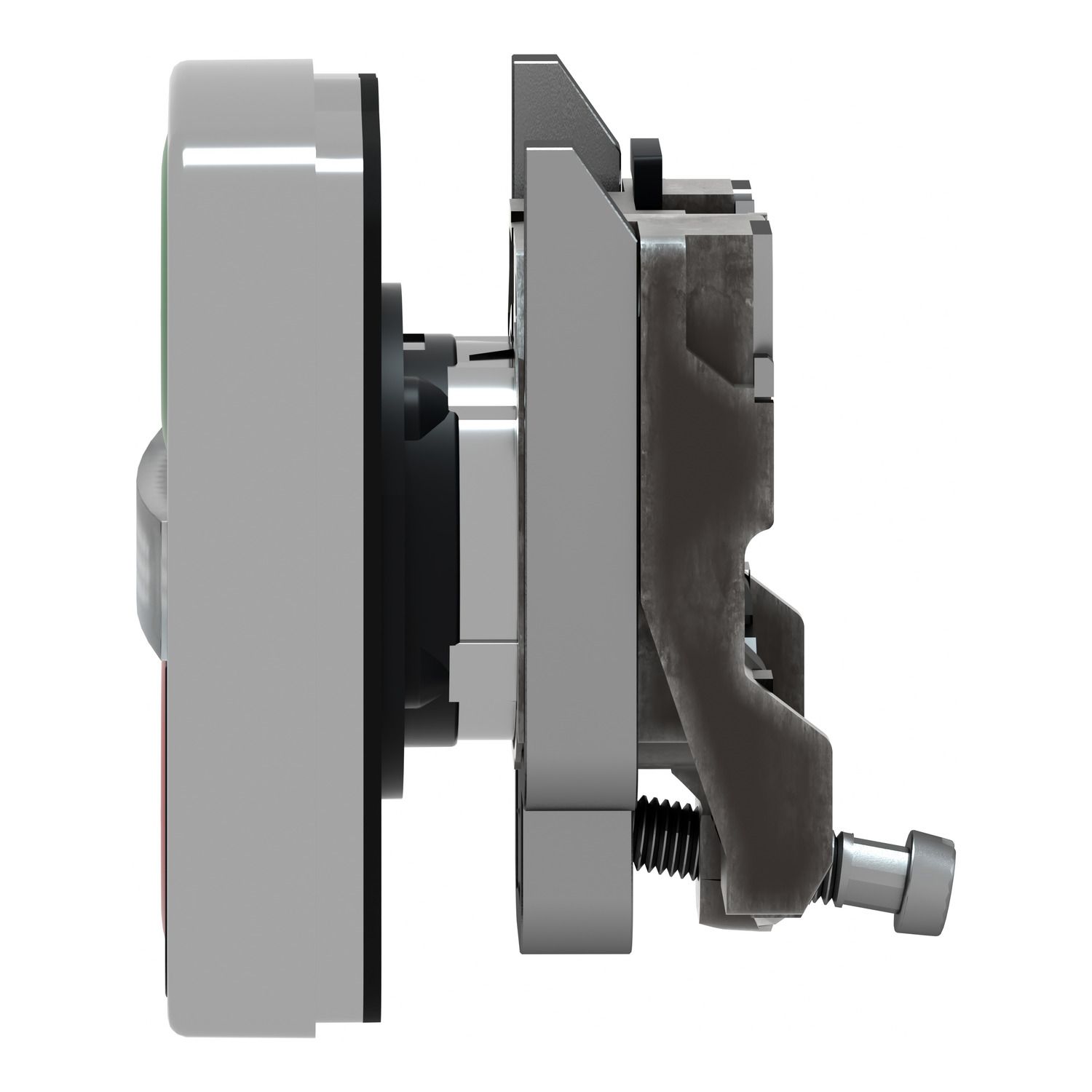 Picture of Illuminated double headed push button head, Harmony XB4, metal, 22mm, 1 green fLush+1 pilot light+1 red flush, unmarked