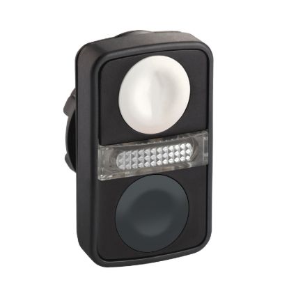 Picture of Head for illuminated double headed push button, Harmony XB5, 2 white/black flush, 22mm, 1 central pilot light, unmarked