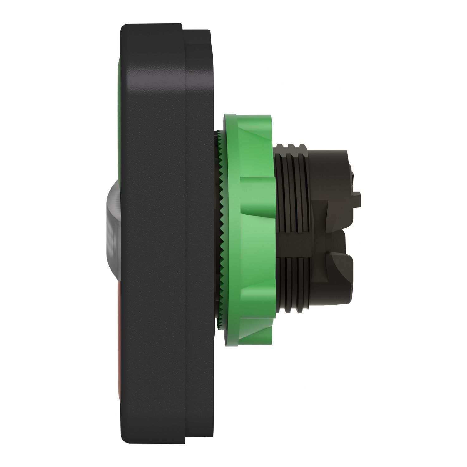 Picture of Illuminated double headed push button head, Harmony XB5, plastic, 22mm, 1 green flush + 1 pilot light + 1 red flush, unmarked